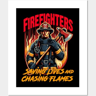 Firefighters - Saving Lives and Chasing Flames Posters and Art